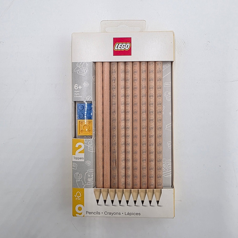 LEGO 9 Piece Graphite Pencil Set with 2 Brick Toppers Model 51504 Wood Pencils